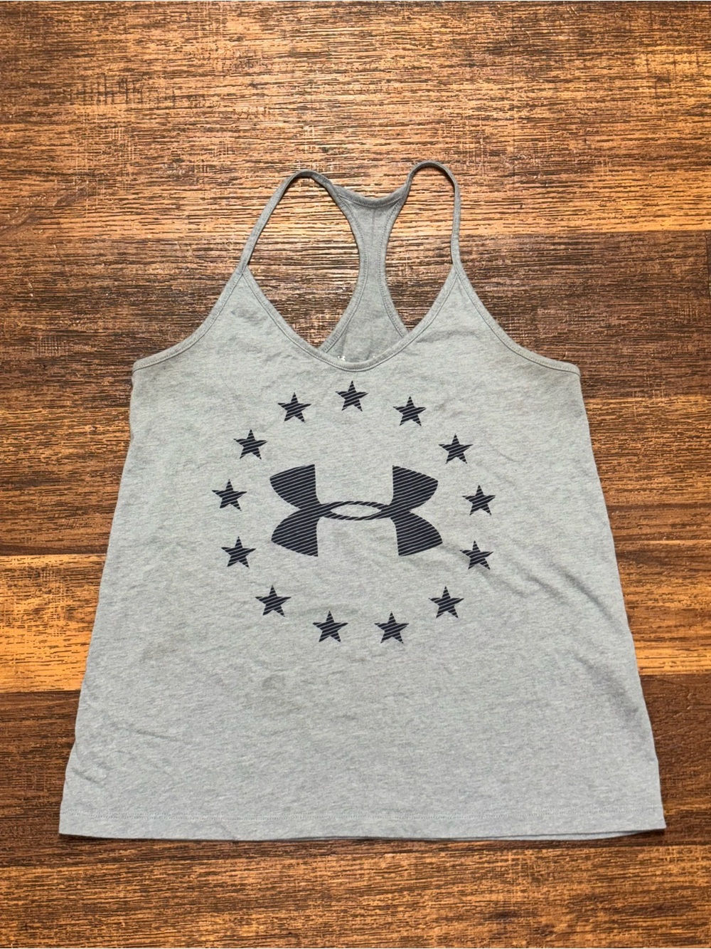 Under Armour Gray Racerback Tank with Navy Logo and Stars